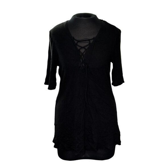 Express Black Lace-Up Tunic Top Size XL - Picture 2 of 10